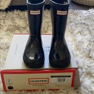 Black and glitter hunter boots